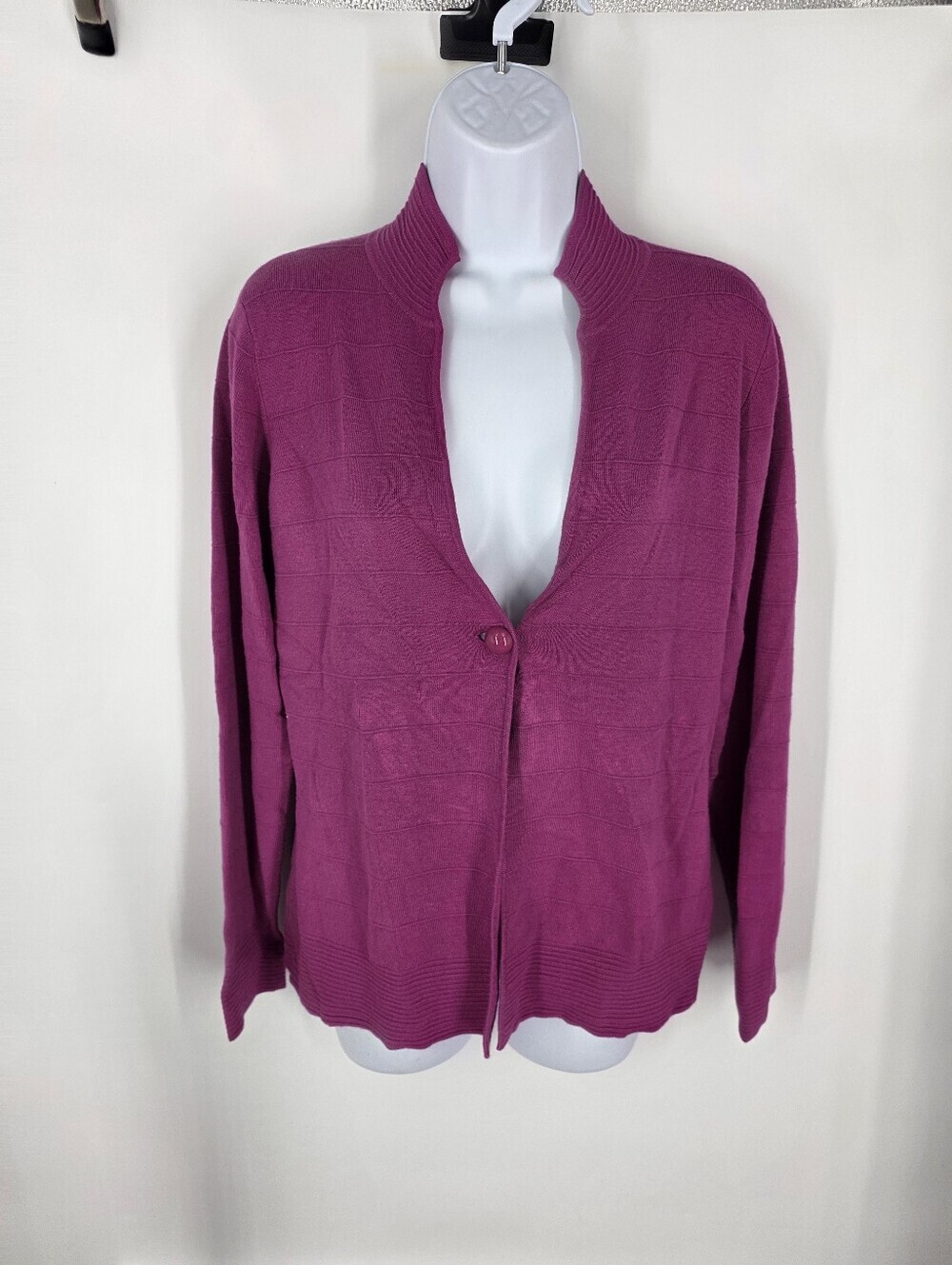 Charter Club Magenta Pink Single Button Cardigan Sweater Mock Neck Medium M Plum
